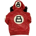 Eight Ball Men's Red Bomber Fur Hooded Real Leather Jacket