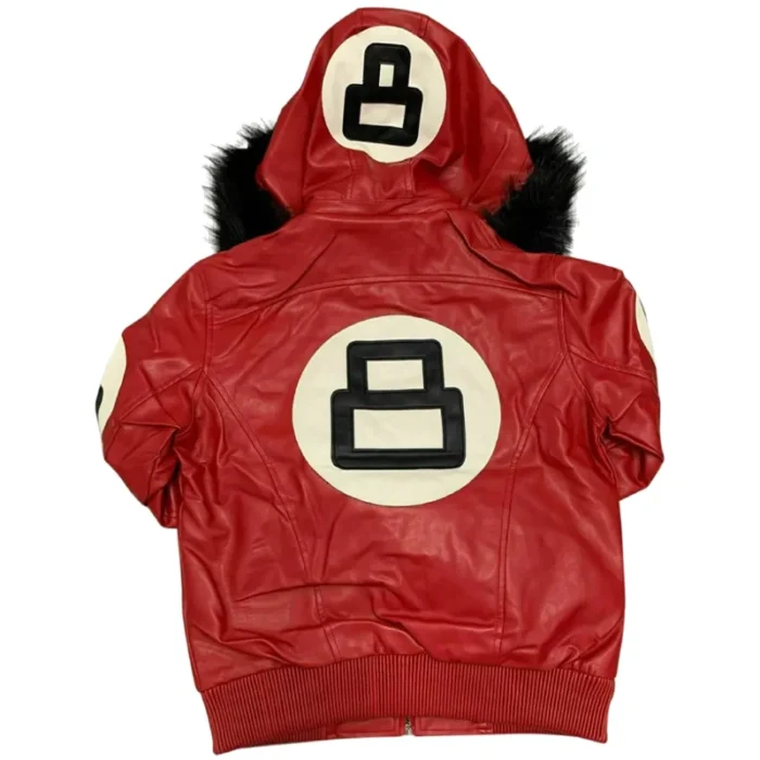 Eight Ball Men's Red Bomber Fur Hooded Real Leather Jacket