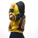 Eight Ball Purple Fox Tri Color Hood Real Leather Jacket for Women's