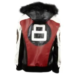 Eight Ball Robert Phillipe Women's Tri Color Bomber Full Grain Leather Jacket with Fur Hood