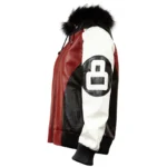 Eight Ball Robert Phillipe Women's Tri Color Bomber Leather Jacket with Fur Hood