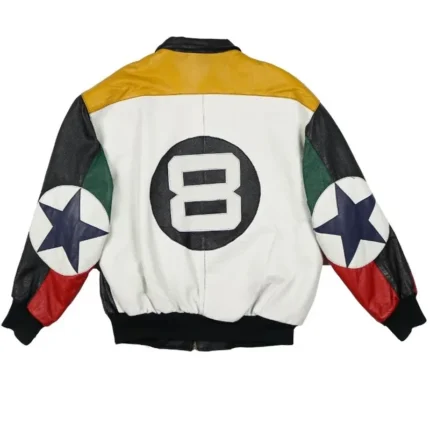 Eight Ball White Color Blocked Real Leather Jacket