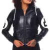 Eight Ball Women's Black Bomber Fur Hooded Real Leather Jacket