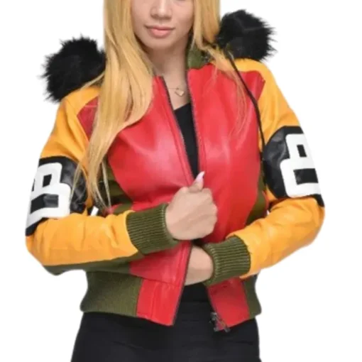Eight Ball Women’s Multi Color Fur Hooded Real Leather Jacket