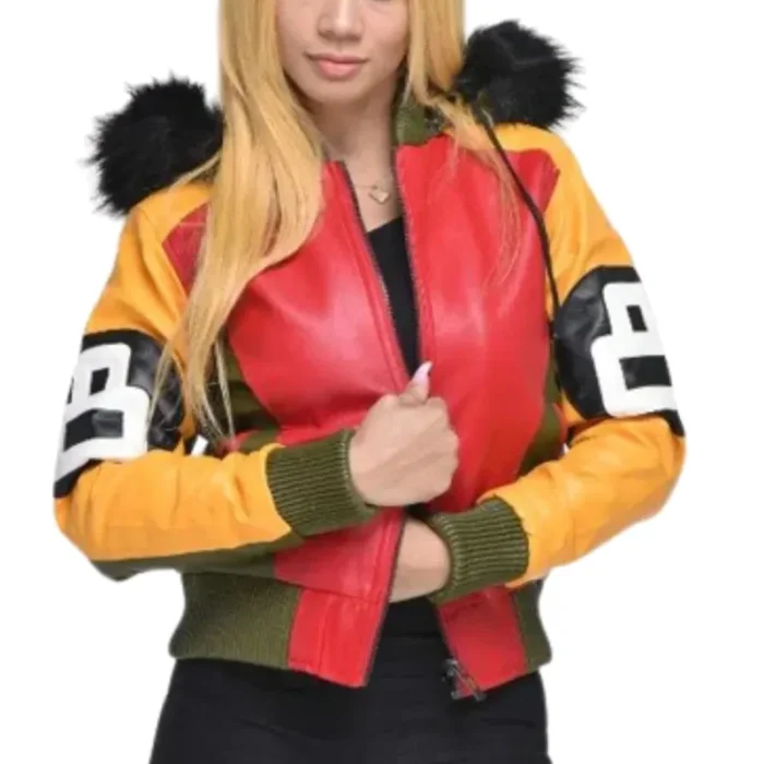 Eight Ball Women’s Multi Color Fur Hooded Real Leather Jacket