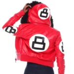 Eight Ball Women's Red Bomber Fur Hooded Real Leather Jacket