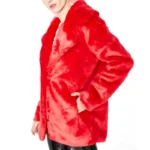 Eight Ball Women's Red Fluffy Logo Print Racked Up Faux Fur Jacket
