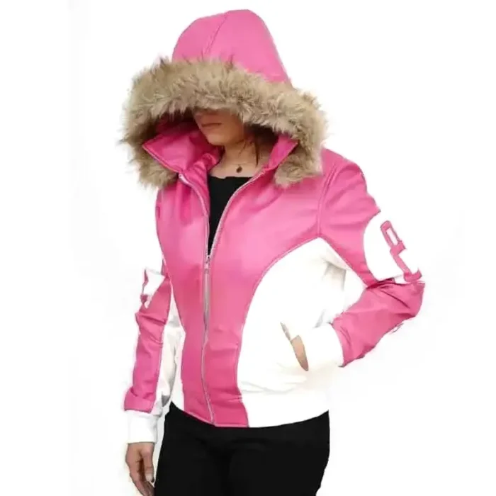 Eight Ball Women's Shearling Pink Bomber Hooded Polyester Jacket