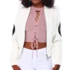 Eight Ball Women's White Bomber Fur Hooded Real Leather Jacket