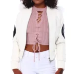 Eight Ball Women's White Bomber Fur Hooded Real Leather Jacket