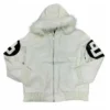 Eight Ball Women's White Bomber Fur Hooded Real Leather Jacket