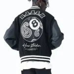 Harsh Paisley Men's Black Eight Ball Varsity Real Leather Jacket