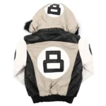 Kid's 8 Ball Beige & Black Bomber Leather Jacket with Fur Hood