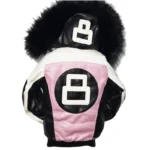 Kids Eight Ball Blush Pink Bomber Fur Hooded Real Leather Jacket