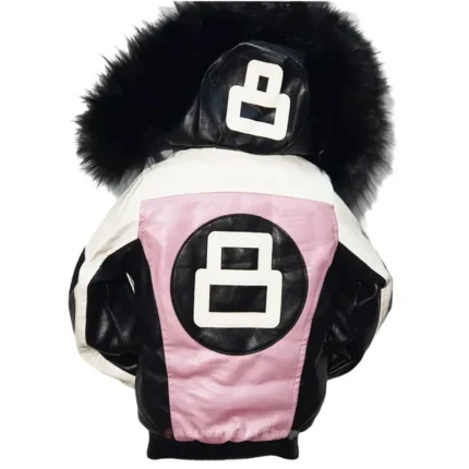 Kids Eight Ball Blush Pink Bomber Fur Hooded Real Leather Jacket