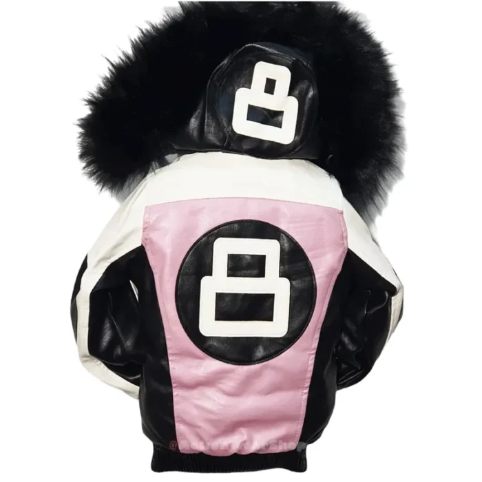 Kids Eight Ball Blush Pink Bomber Fur Hooded Real Leather Jacket