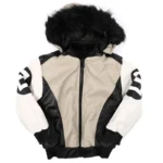 Kids Eight Ball Sand Bomber Fur Hooded Real Leather Jacket