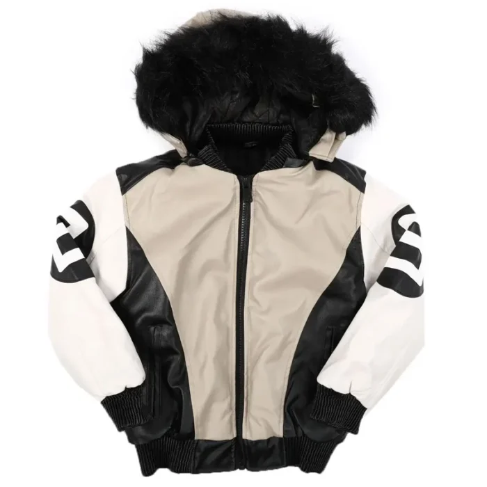 Kids Eight Ball Sand Bomber Fur Hooded Real Leather Jacket