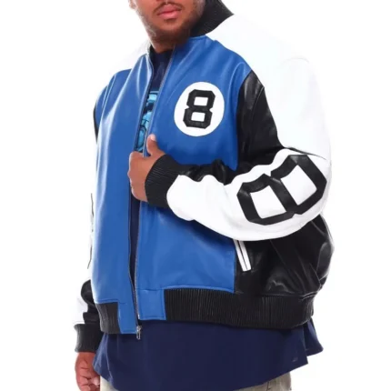 Men’s 8 Ball B & T Blue and Black Genuine Leather Jacket