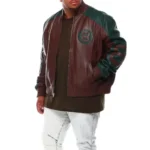 Men’s 8 Ball B & T Brown and Green Genuine Leather Jacket