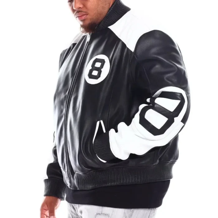 Men’s 8 Ball Big & Tall Black and White Genuine Leather Jacket