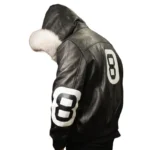 Men's 8 Ball Black & White Fox Fur Hood Real Leather Jacket