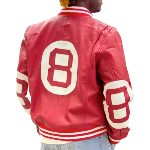 Men’s 8 Ball Red & White Real Leather Jacket