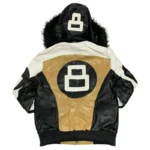 Men's 8 Ball Robert Phillipe Beige and Black Fur Hood Leather Jacket