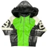 Men's 8 Ball Robert Phillipe Lime Green and Black Fur Hood Leather Jacket