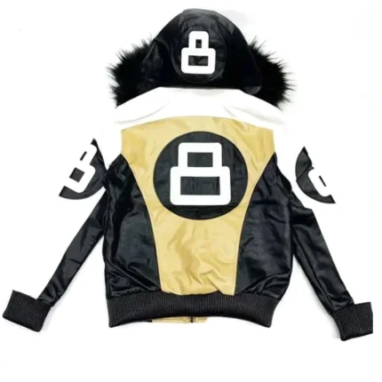 Men’s 8 Ball Robert Phillipe Yellow & Black Fur Hooded Real Leather Jacket