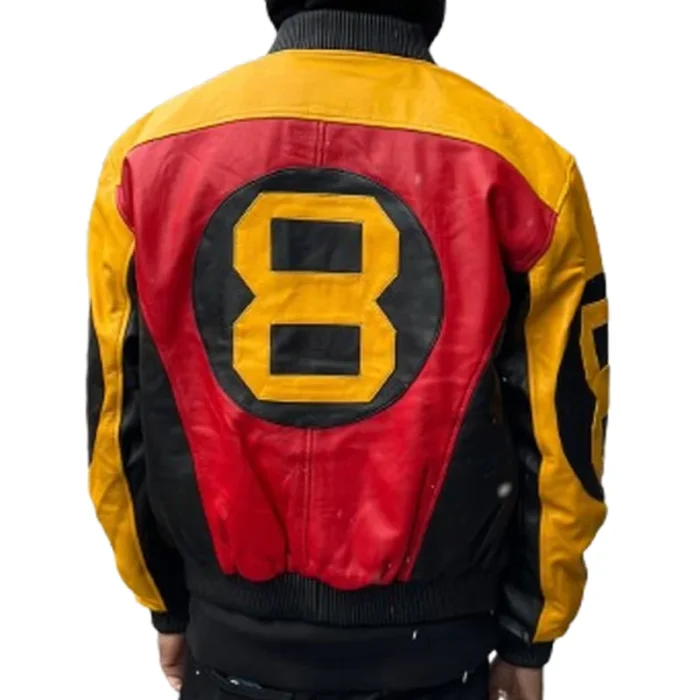 Men’s 8 Ball Vintage 90s Old School Red & Yellow Real Leather Jacket