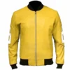 Men's 8 Ball Yellow David Puddy Seinfeld Bomber Real Leather Jacket