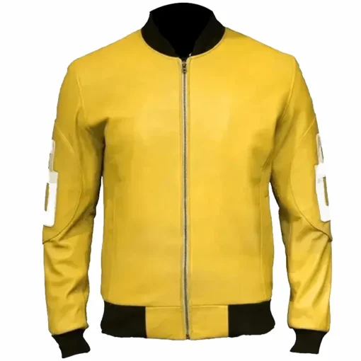 Men's 8 Ball Yellow David Puddy Seinfeld Bomber Real Leather Jacket