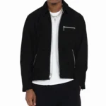 Men's Black Stussy 8 Ball Suede Genuine Leather Bing Jacket