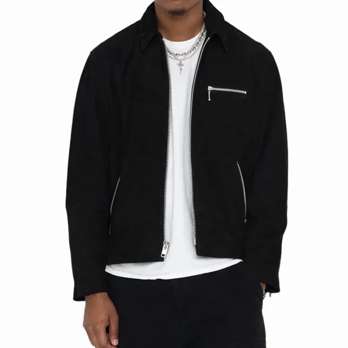 Men's Black Stussy 8 Ball Suede Genuine Leather Bing Jacket
