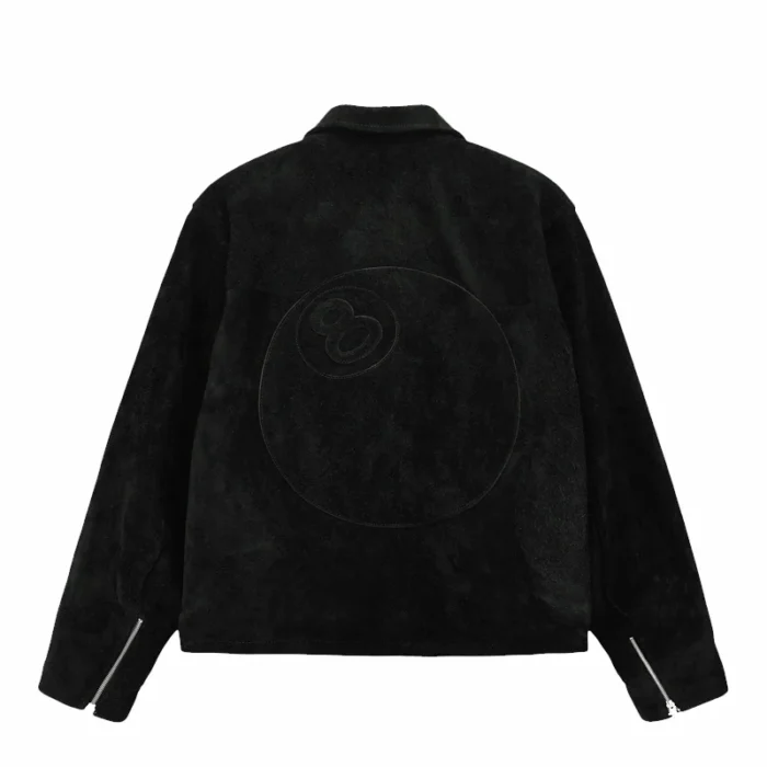 Men's Black Stussy 8 Ball Suede Leather Bing Jacket
