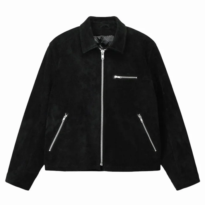 Men's Black Stussy Eight Ball Suede Leather Bing Jacket