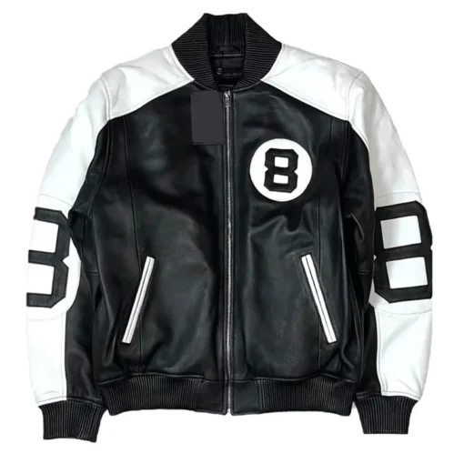 Men's Black The Original Eight Ball Bomber Real Leather Jacket