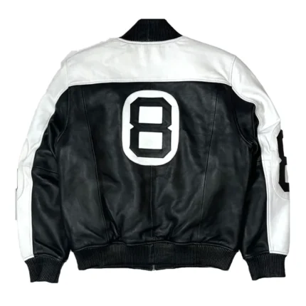 Men's Black The Original Eight Ball Bomber Top Grain Leather Jacket