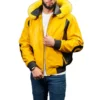 Men's Eight Ball 80’s Old School Yellow & Black Fox Fur Hood Real Leather Jacket