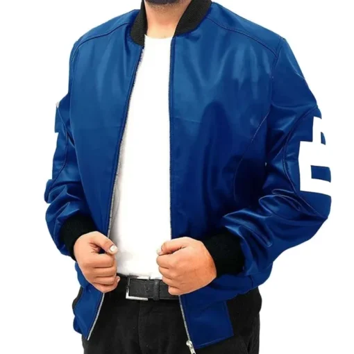 Men's Eight Ball Blue David Puddy - Seinfeld Bomber Real Leather Jacket