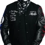 Men's Eight Ball Essential Hustler’s Black Varsity Wool Jacket with Real Leather Sleeves