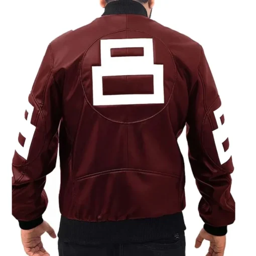 Men's Eight Ball Maroon David Puddy Seinfeld Bomber Real Leather Jacket