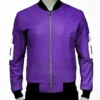 Men's Eight Ball Purple David Puddy Seinfeld Bomber Real Leather Jacket