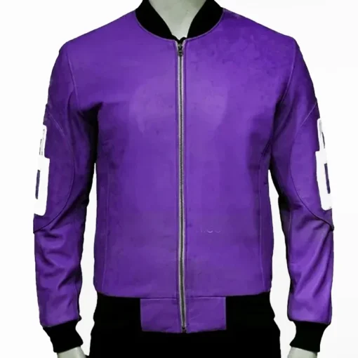 Men's Eight Ball Purple David Puddy Seinfeld Bomber Real Leather Jacket