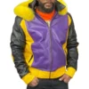 Men's Eight Ball Purple Fox Tri Color Hood Real Leather Jacket