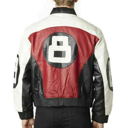 Men's Eight Ball Red and White Leather Jacket