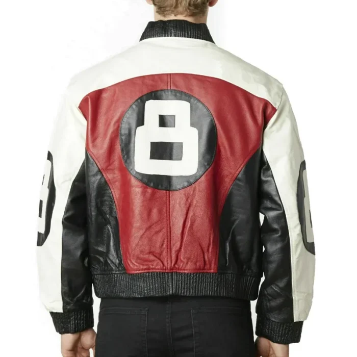Men's Eight Ball Red and White Leather Jacket