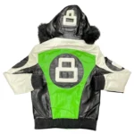 Men's Eight Ball Robert Phillipe Lime Green Fur Hooded Real Leather Jacket