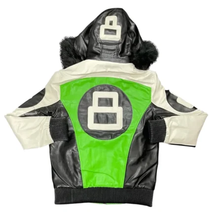 Men's Eight Ball Robert Phillipe Lime Green Fur Hooded Real Leather Jacket